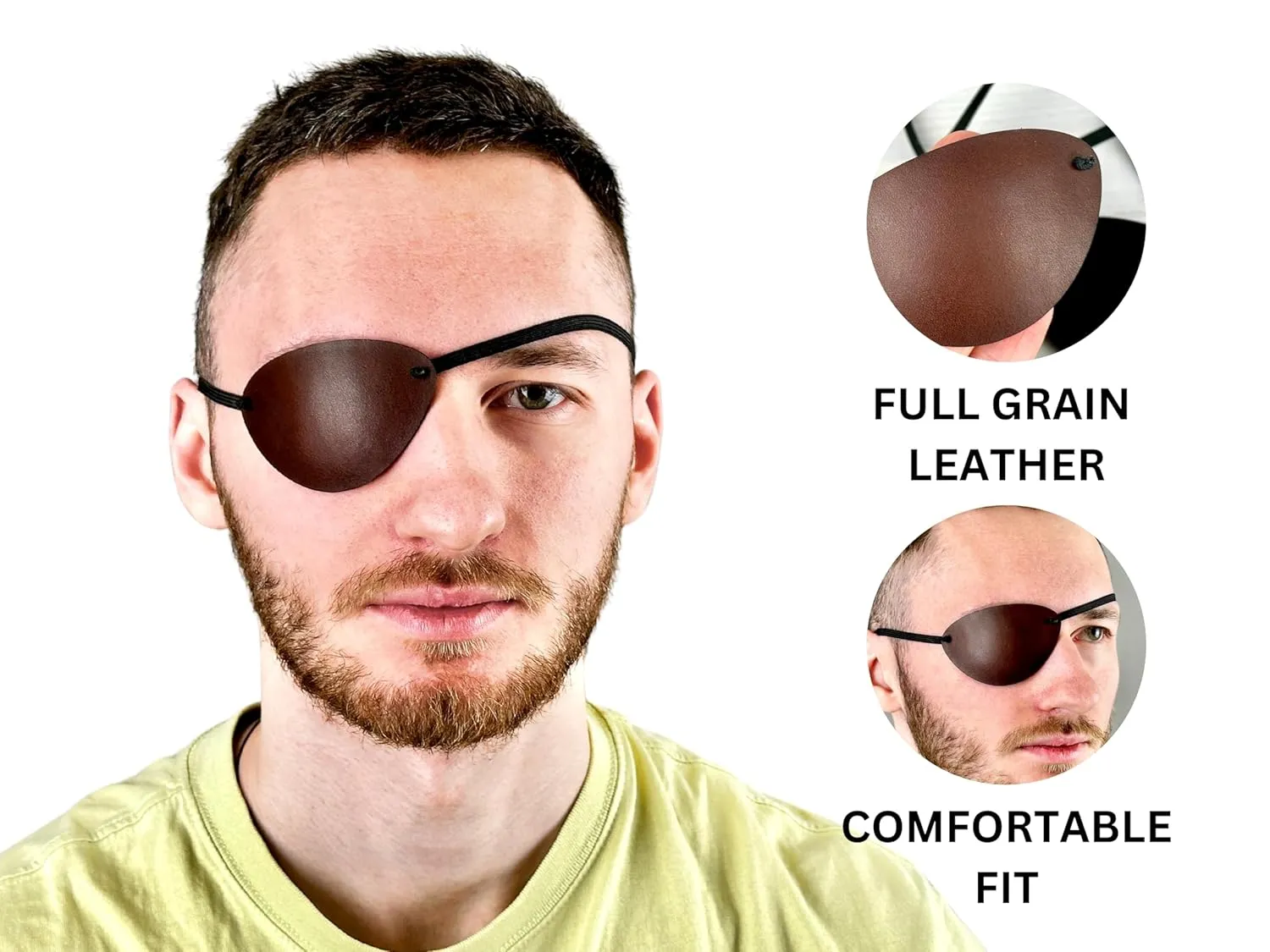 Leather Eye Patch, Eye Patch, Man Eye Patch, Woman Eye Patch, Slim Eye Patch, Eye patch (Dark brown)