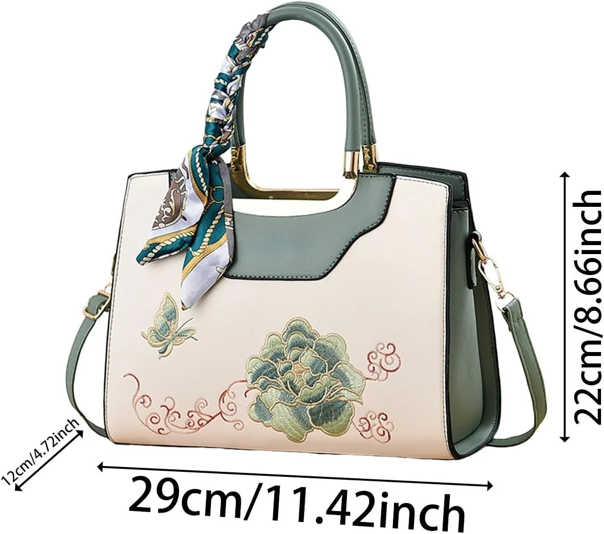 Leather Handbags for Women, Elegant Classic Top Handle Bag Fashion Vintage Printed Shoulder Bags with Adjustable Strap
