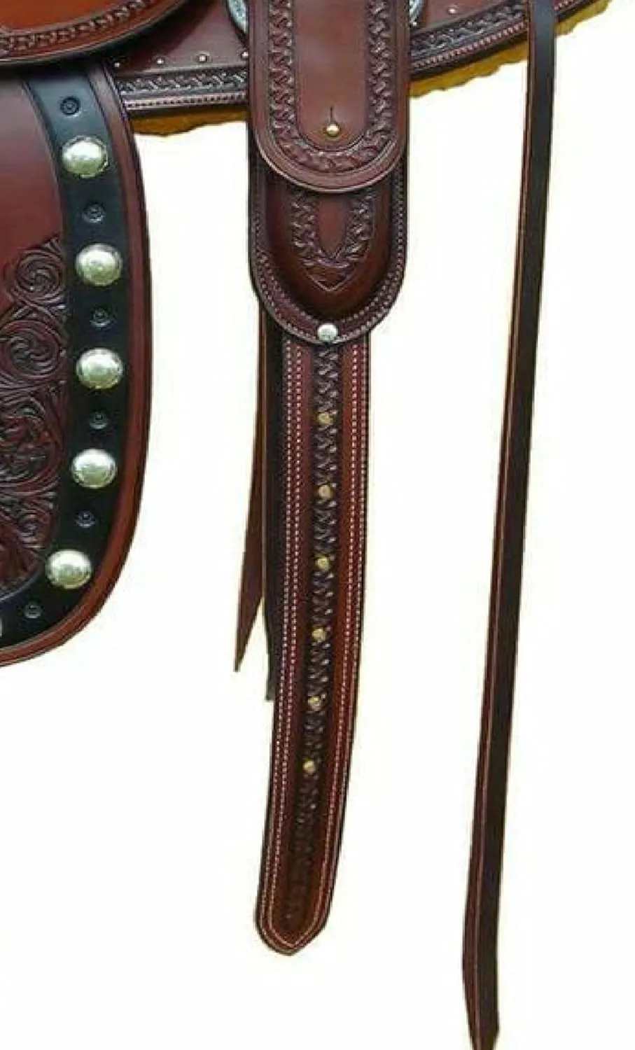 Leather Horse Riding Saddles Western Hand Tooled Design | with Free Tack Set Ranch Work & Complete Headstall and Breast Collar Set for Horse Pleasure and Trail Saddle (Dark Tan)