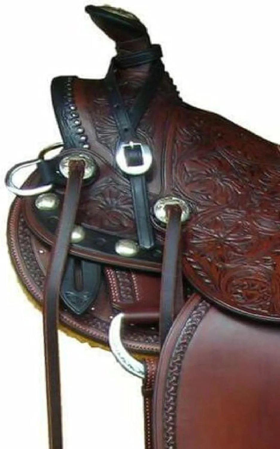 Leather Horse Riding Saddles Western Hand Tooled Design | with Free Tack Set Ranch Work & Complete Headstall and Breast Collar Set for Horse Pleasure and Trail Saddle (Dark Tan)