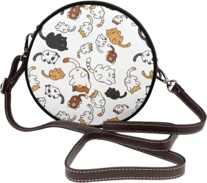 Leather Round Crossbody Bags For Women, Sling Bag Casual Crossbody Purse
