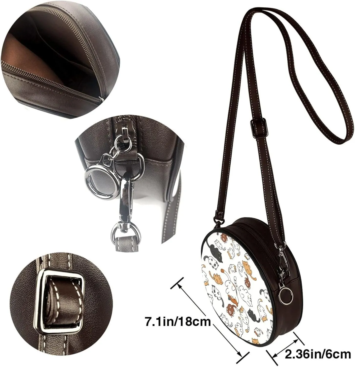Leather Round Crossbody Bags For Women, Sling Bag Casual Crossbody Purse