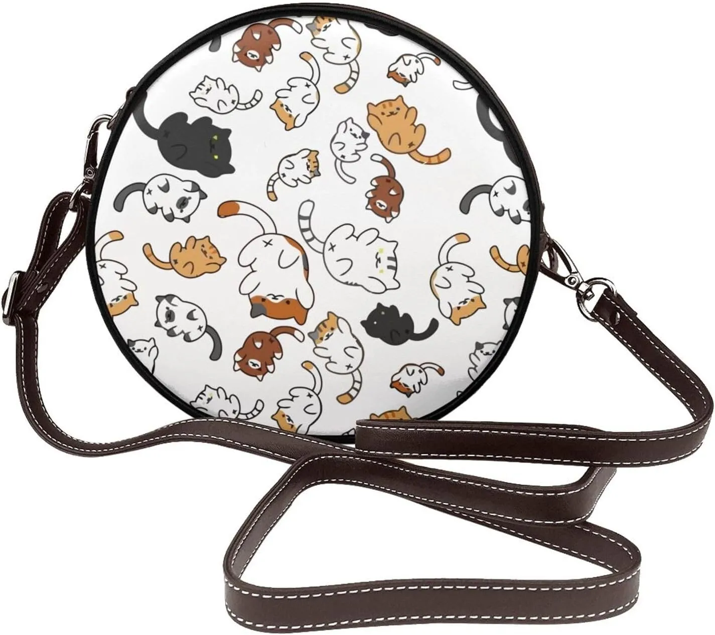 Leather Round Crossbody Bags For Women, Sling Bag Casual Crossbody Purse