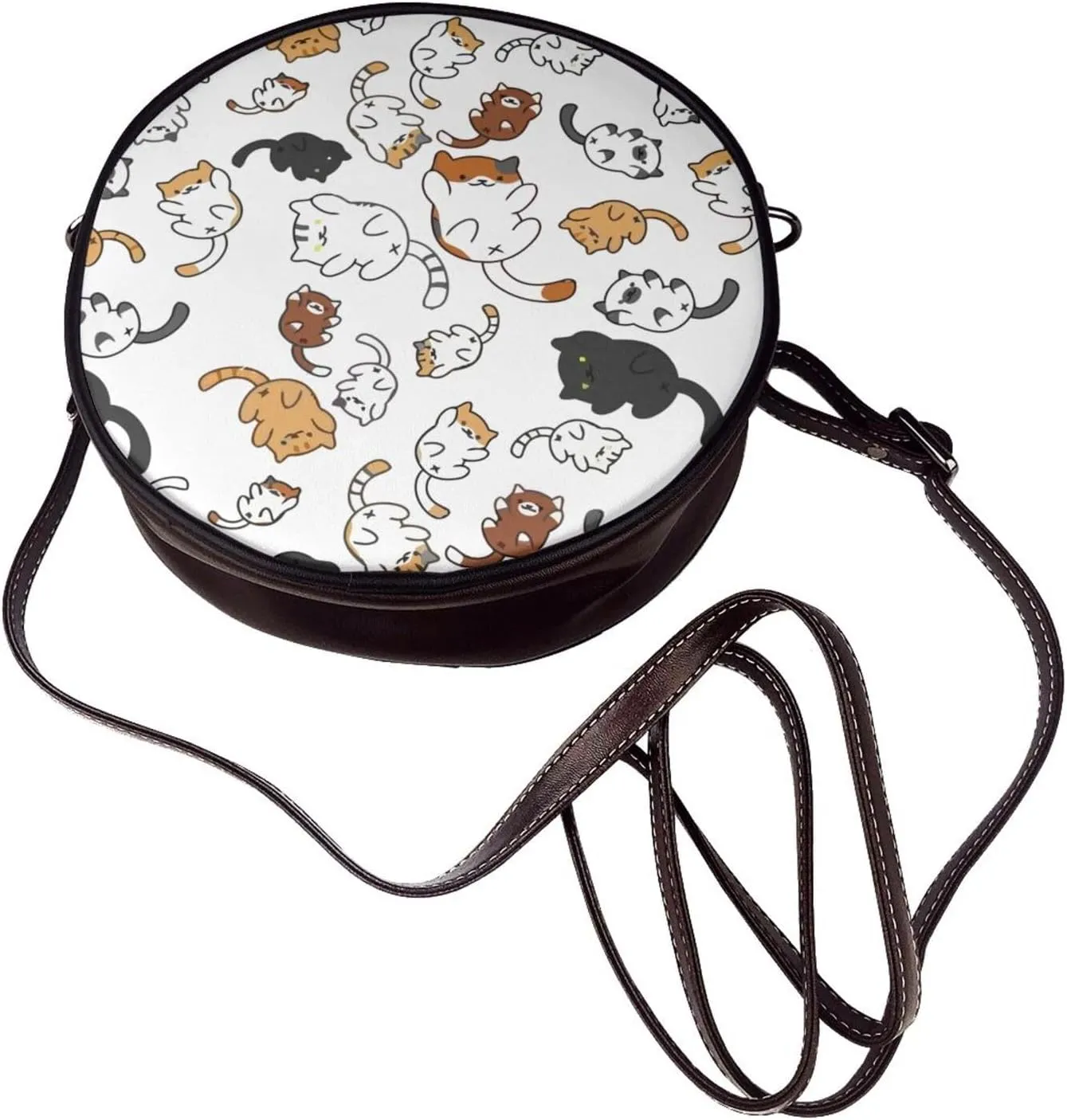Leather Round Crossbody Bags For Women, Sling Bag Casual Crossbody Purse