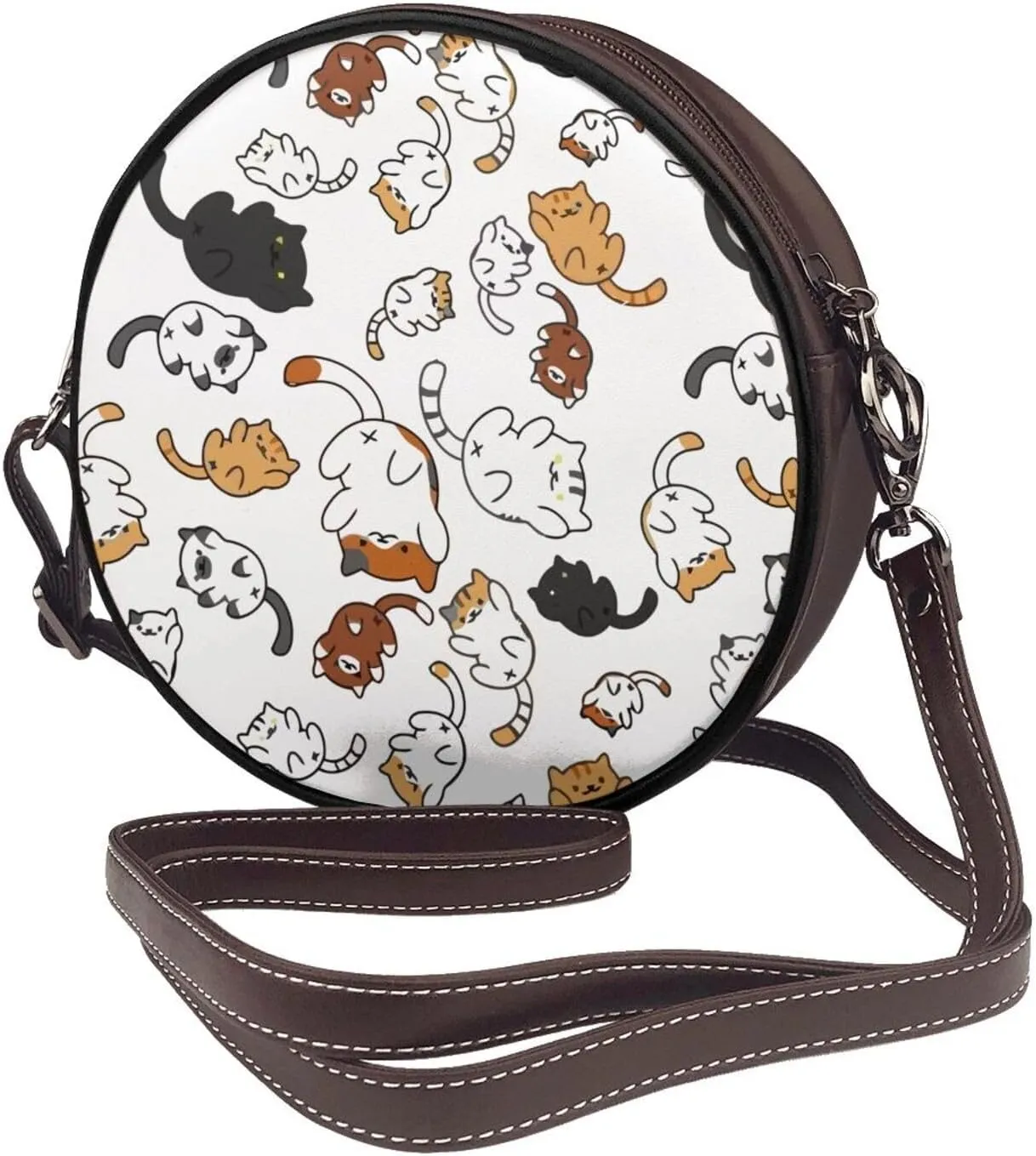 Leather Round Crossbody Bags For Women, Sling Bag Casual Crossbody Purse