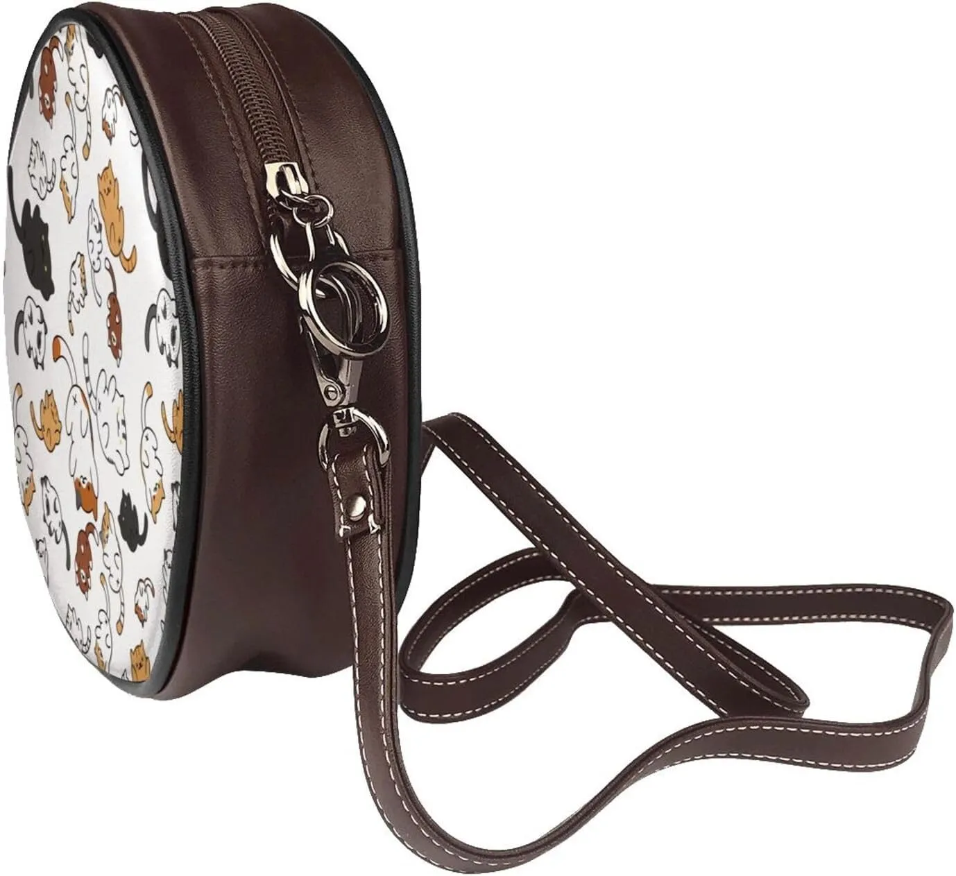 Leather Round Crossbody Bags For Women, Sling Bag Casual Crossbody Purse