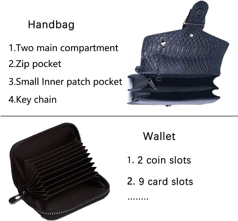 Leather Shoulder Bag Chain Purse for Women - Fashion Crossbody Bags Vintage Snake Print Underarm Bag Square Satchel Handbag