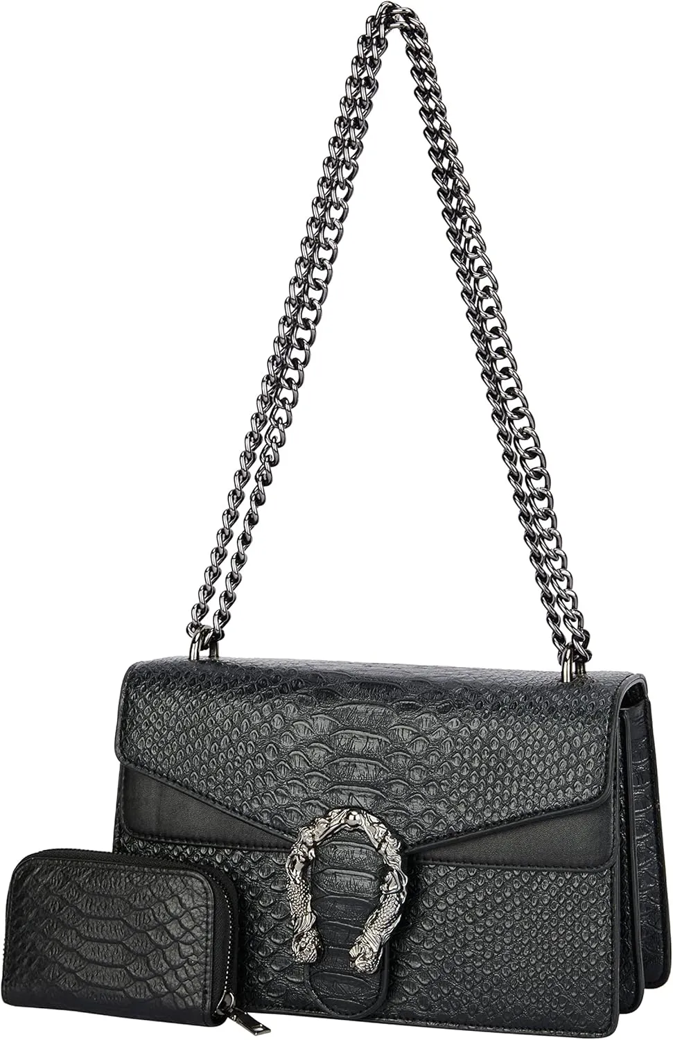 Leather Shoulder Bag Chain Purse for Women - Fashion Crossbody Bags Vintage Snake Print Underarm Bag Square Satchel Handbag