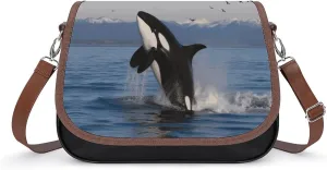 Leather Shoulder Bag for Women Killer Whale Crossbody Bags Small Shoulder Handbags Weekender Bag Shopper Handbag Travel Purse