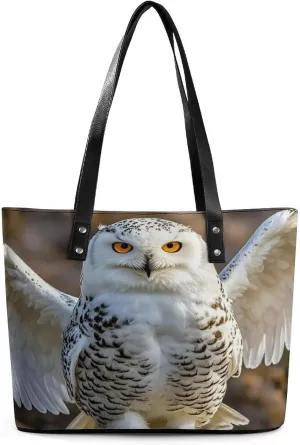 Leather Tote Bag Crossbody Bags for Women Fashion Top Handle Handbag Snow Owl Ladies Shoulder Bags Casual Beach Bag Gym Bages Ladies Purses for Shopping Work Travel