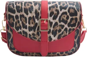 Leopard Purse Cheetah Print Vintage Saddle Bag Curved Flap Urban Crossbody Retro Chic Purse for Girls
