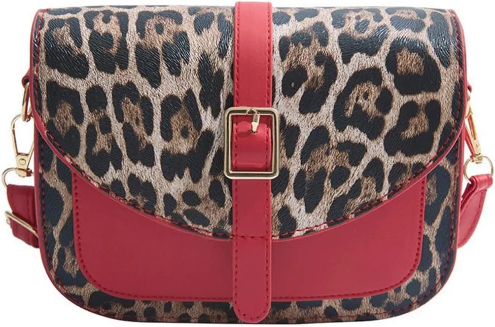 Leopard Purse Cheetah Print Vintage Saddle Bag Curved Flap Urban Crossbody Retro Chic Purse for Girls