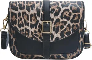 Leopard Purse Cheetah Print Vintage Saddle Bag Curved Flap Urban Crossbody Retro Chic Purse for Girls