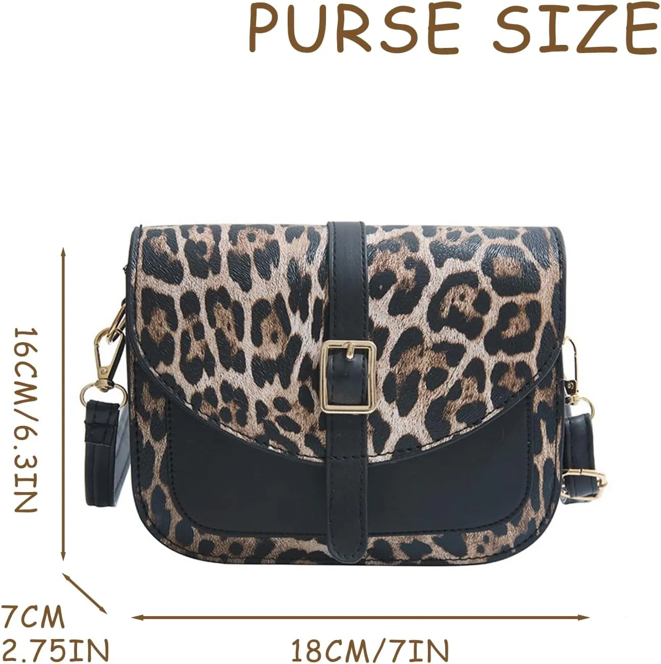 Leopard Purse Cheetah Print Vintage Saddle Bag Curved Flap Urban Crossbody Retro Chic Purse for Girls