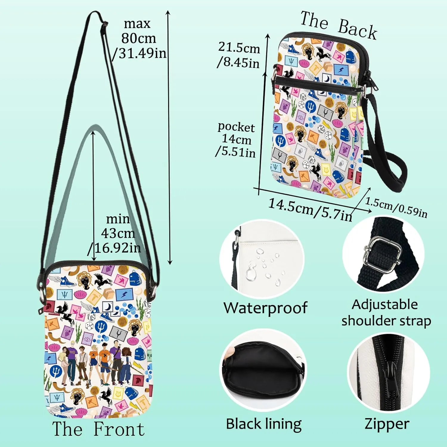 LEVLO Camp Half Blood Crossbody Bag Medusa & Zeus Fans Gift Camp Half Blood Shoulder Bag Mythology Heroes Merch