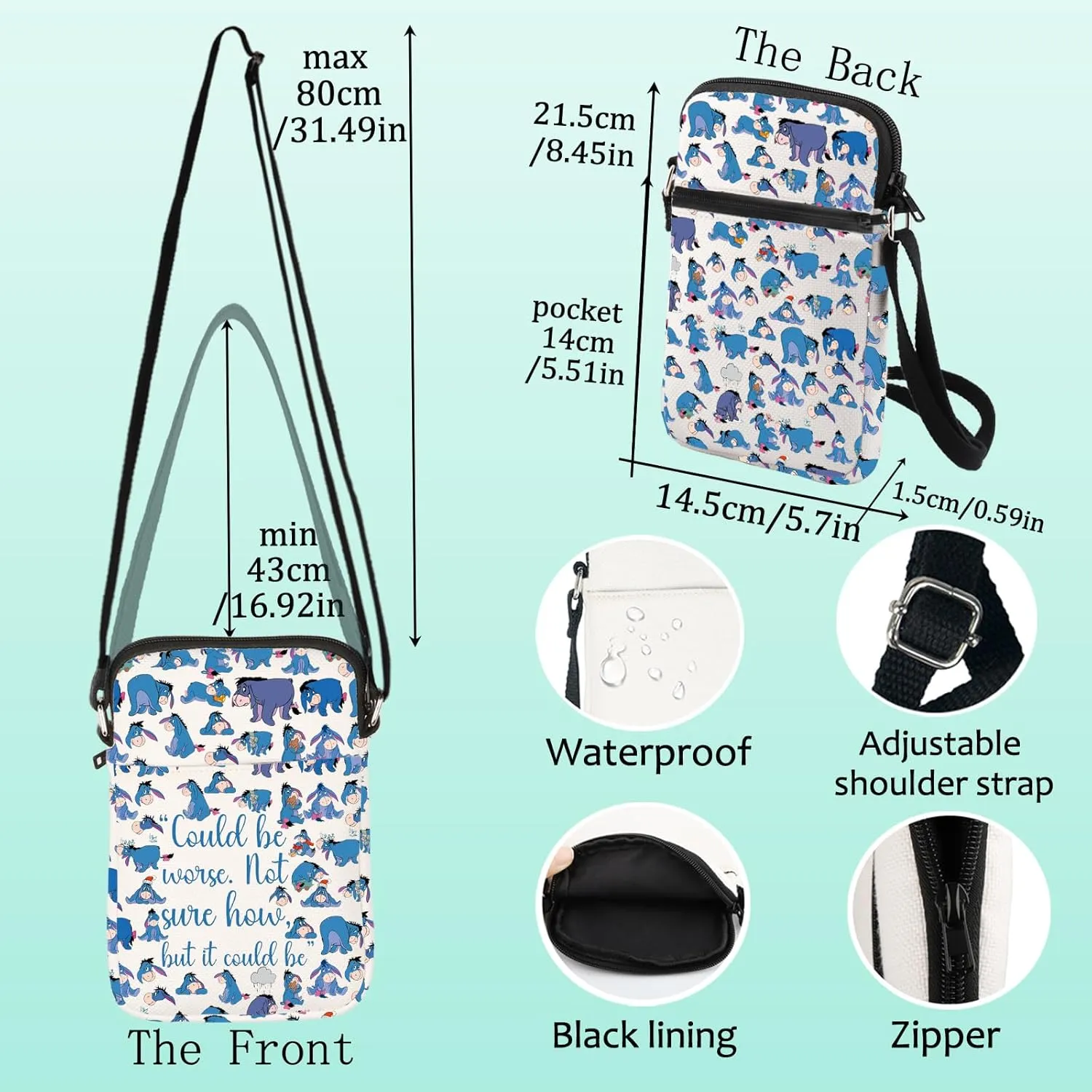LEVLO Donkey Crossbody Bag Cartoon Donkey Fans Gifts Could Be Worse Not Sure How But It Could Be Cartoon Donkey Merch