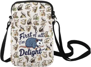LEVLO Opossums Crossbody Bag Opossum Lover Gift First Of All I'm A Delight Possum Shoulder Bag Possum Merchandise