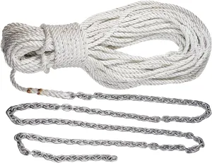 Lewmar Boat Anchor Rode for Windlasses - 15' 1/4" G4 Chain, 200' 1/2" 8-Plait Rope with Shackle, High-Test-Rated Galvanized Links, Hand-Sewn Whipping