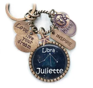 Libra Constellation Backpack-Purse Clip, Key Chain or Necklace, Custom Name, Late September or October Birthday, Zodiac, Astrology, Birth Sign Gift, Love, Live Your Dream, Inspire