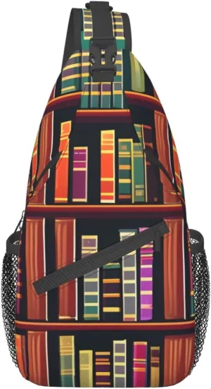 Library Bookshelf Unisex Casual Diagonal Chest Bag,Multipurpose Crossbody Shoulder Bag Travel Hiking Daypack