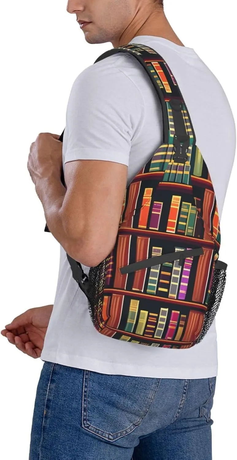 Library Bookshelf Unisex Casual Diagonal Chest Bag,Multipurpose Crossbody Shoulder Bag Travel Hiking Daypack