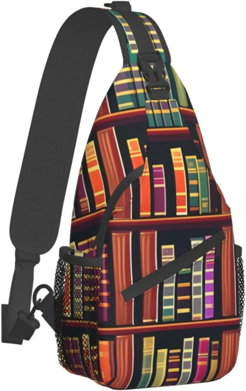 Library Bookshelf Unisex Casual Diagonal Chest Bag,Multipurpose Crossbody Shoulder Bag Travel Hiking Daypack