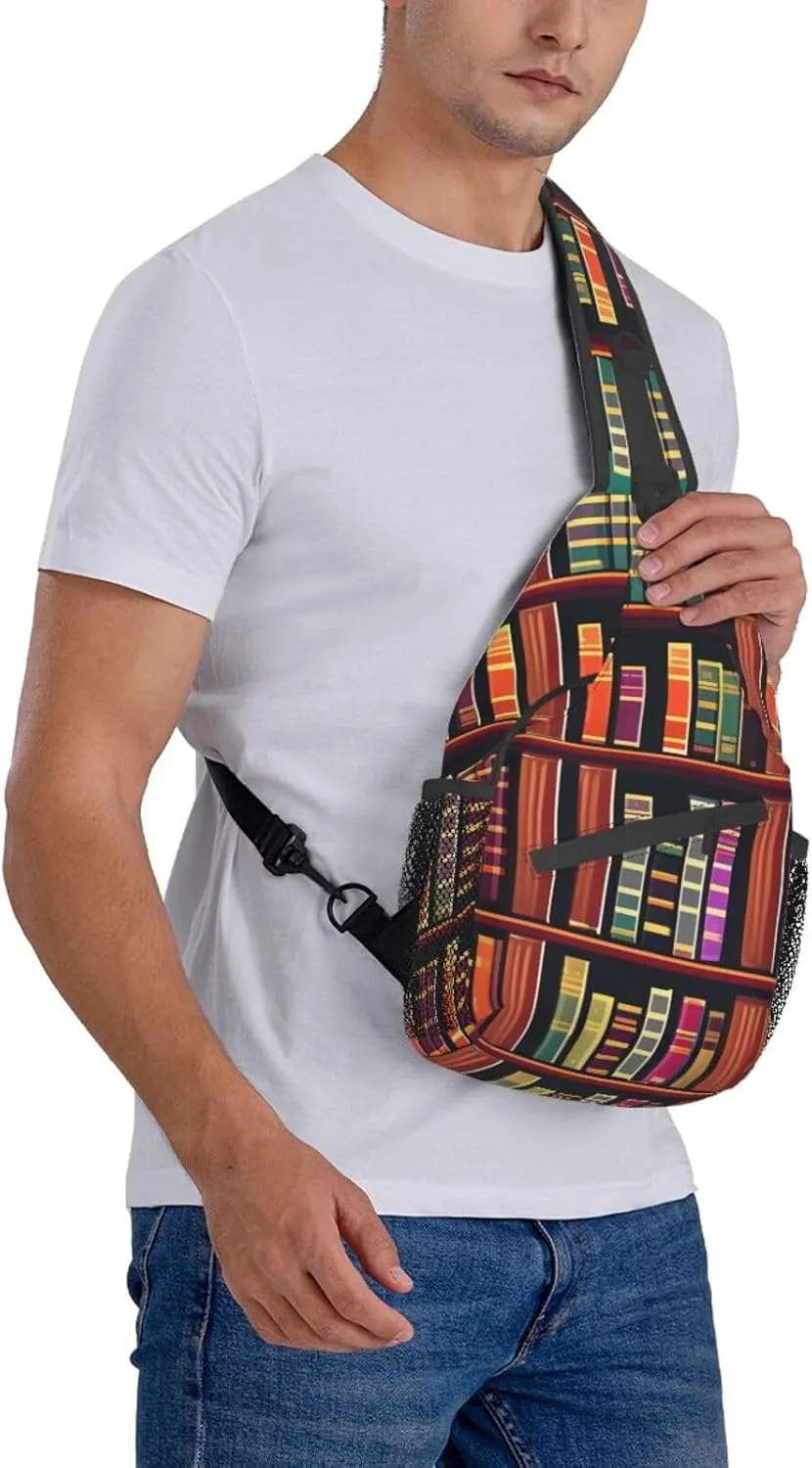 Library Bookshelf Unisex Casual Diagonal Chest Bag,Multipurpose Crossbody Shoulder Bag Travel Hiking Daypack