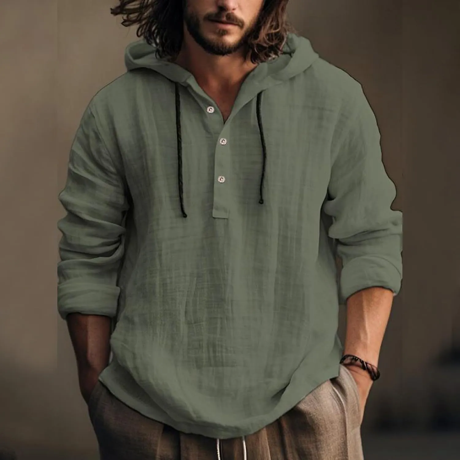 Linen Shirts for Men Lightweight Hoodie Casual Long Sleeve Loose Fit Breathable Sports Button Big Tall Party Tops