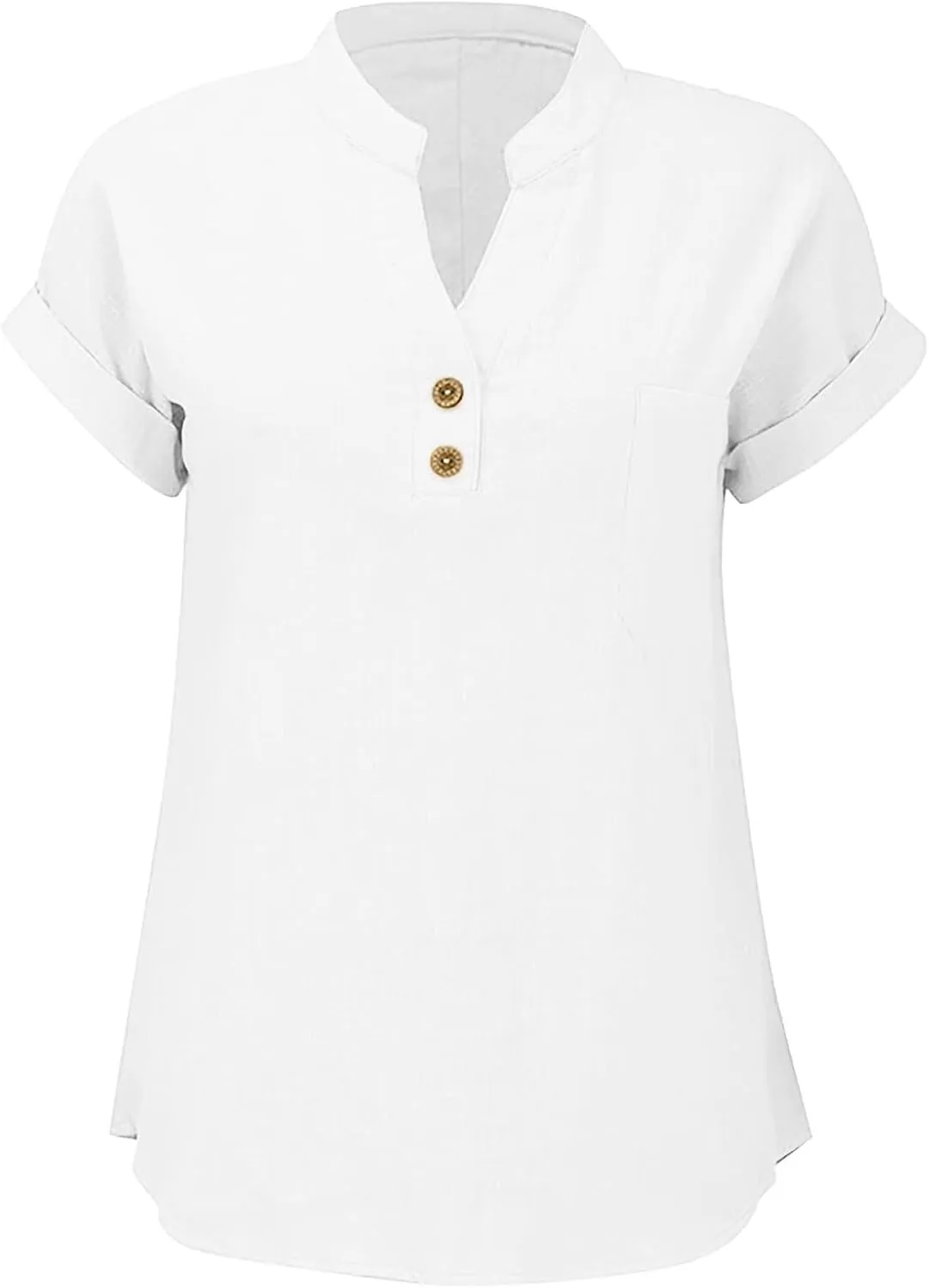 Linen Shirts for Women Plus Size Summer Loose Fit Button Down Shirts Roll Up Sleeve Tops Cotton Linen Work Blouses