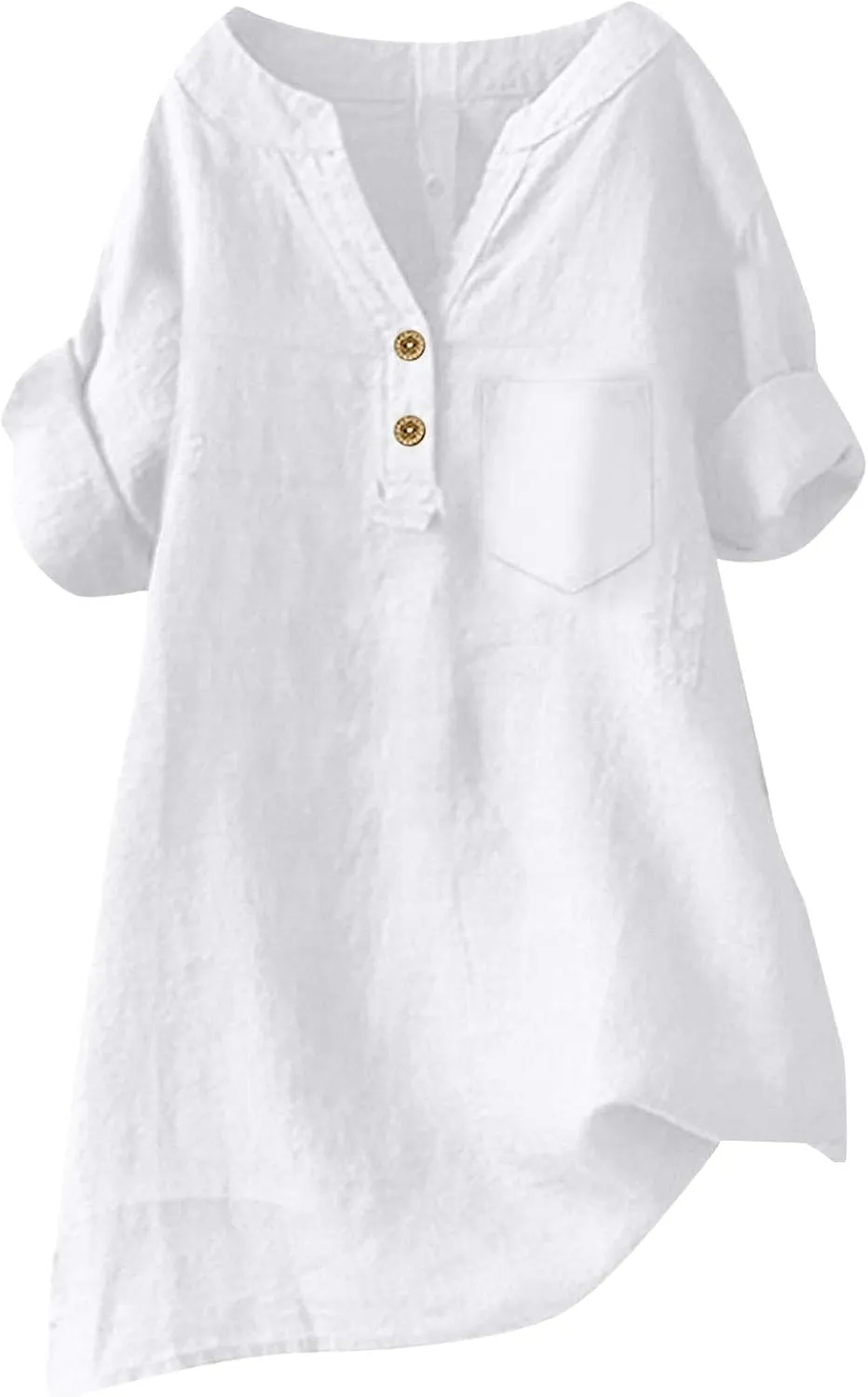 Linen Shirts for Women Plus Size Summer Loose Fit Button Down Shirts Roll Up Sleeve Tops Cotton Linen Work Blouses
