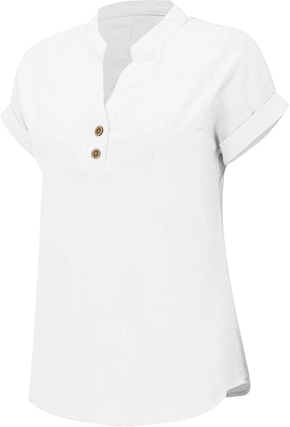 Linen Shirts for Women Plus Size Summer Loose Fit Button Down Shirts Roll Up Sleeve Tops Cotton Linen Work Blouses