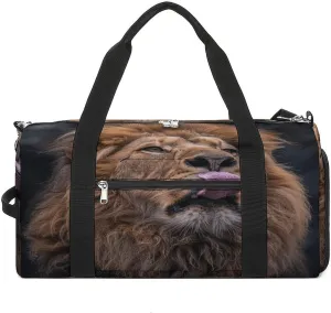 Lion Sticks Out Tongue Barrel Gym Bags for Men And Women, Duffle Bag for Travel Sports Bag Camping Weekend Carry on Overnight Duffel Bag with Shoulder Strap
