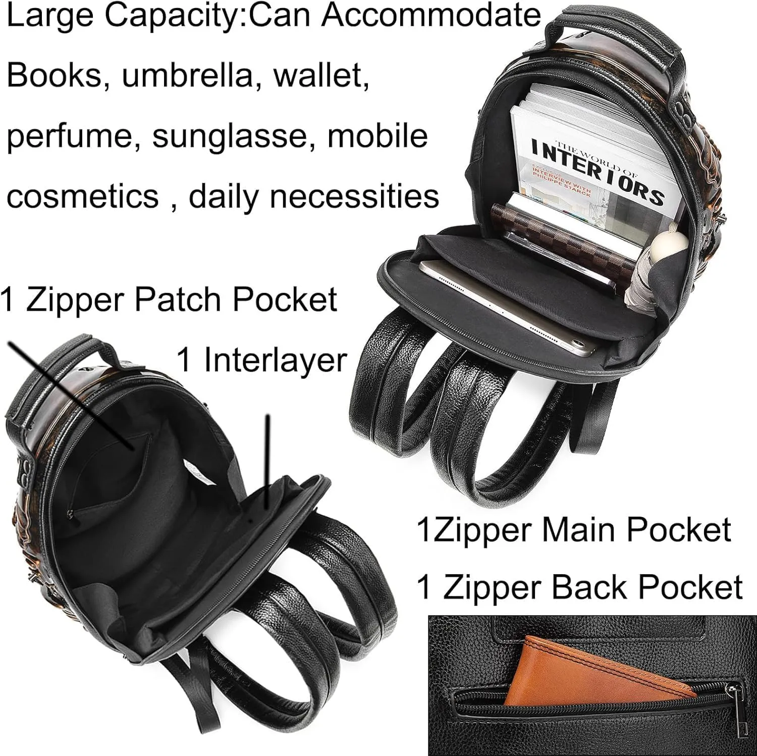 LipSki 3D Xenomorph Shaped Backpack, Steam Punk for Men or Women Y2K Personality Travel Handbag PVC Unique Novelty Alien Purse (gold)