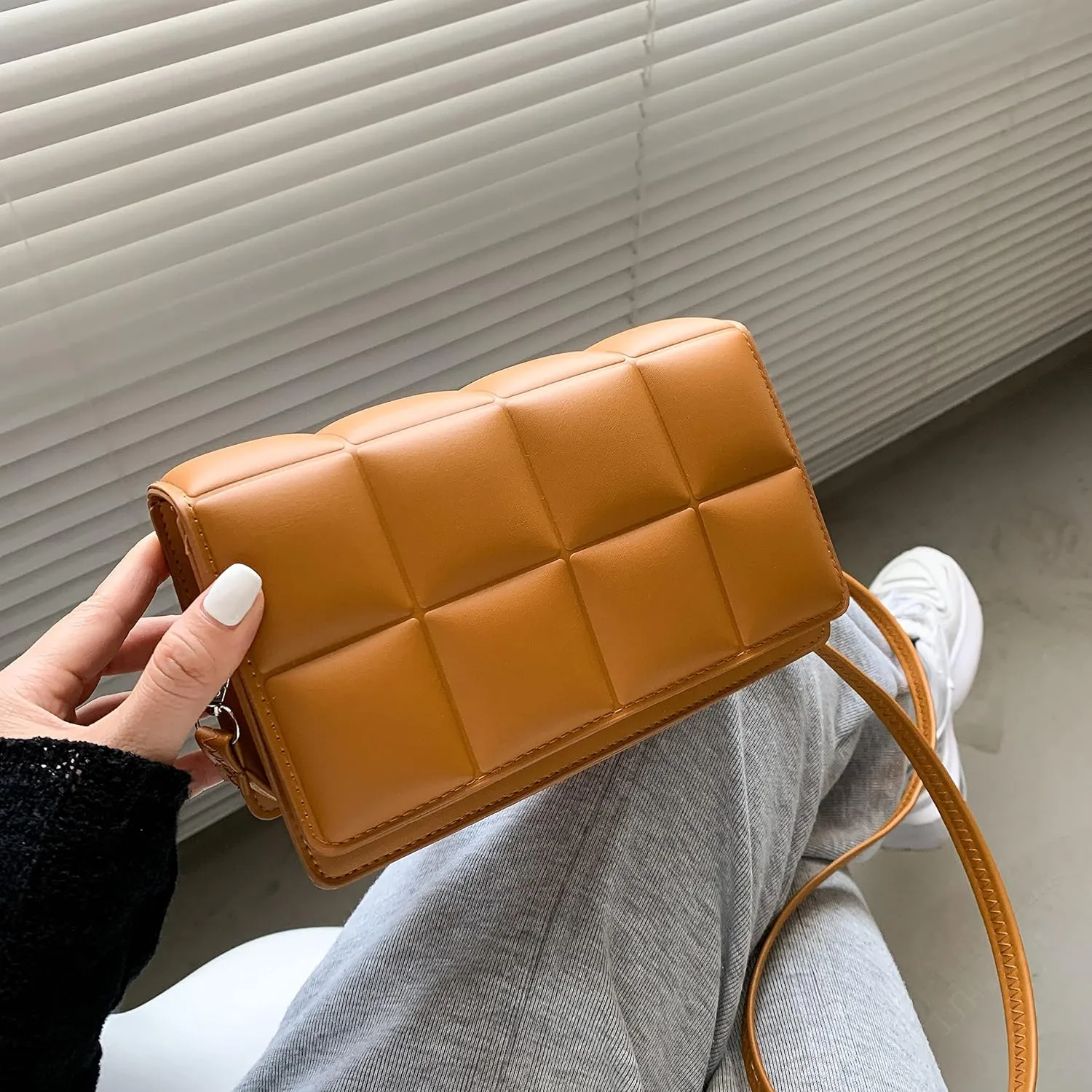 Literary Single-Shoulder Bag Minority Design Grid Plaid Crossbody Bag for Women Pink Bag for Women