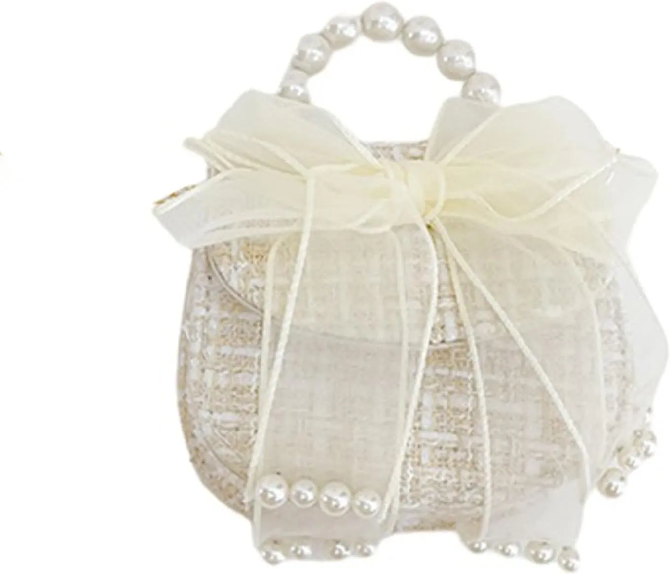 Little Girls Purse,Cute Bowknot Crossbody Handbag Shoulder Bag with Pearl Handle, Detachable Gold Chain
