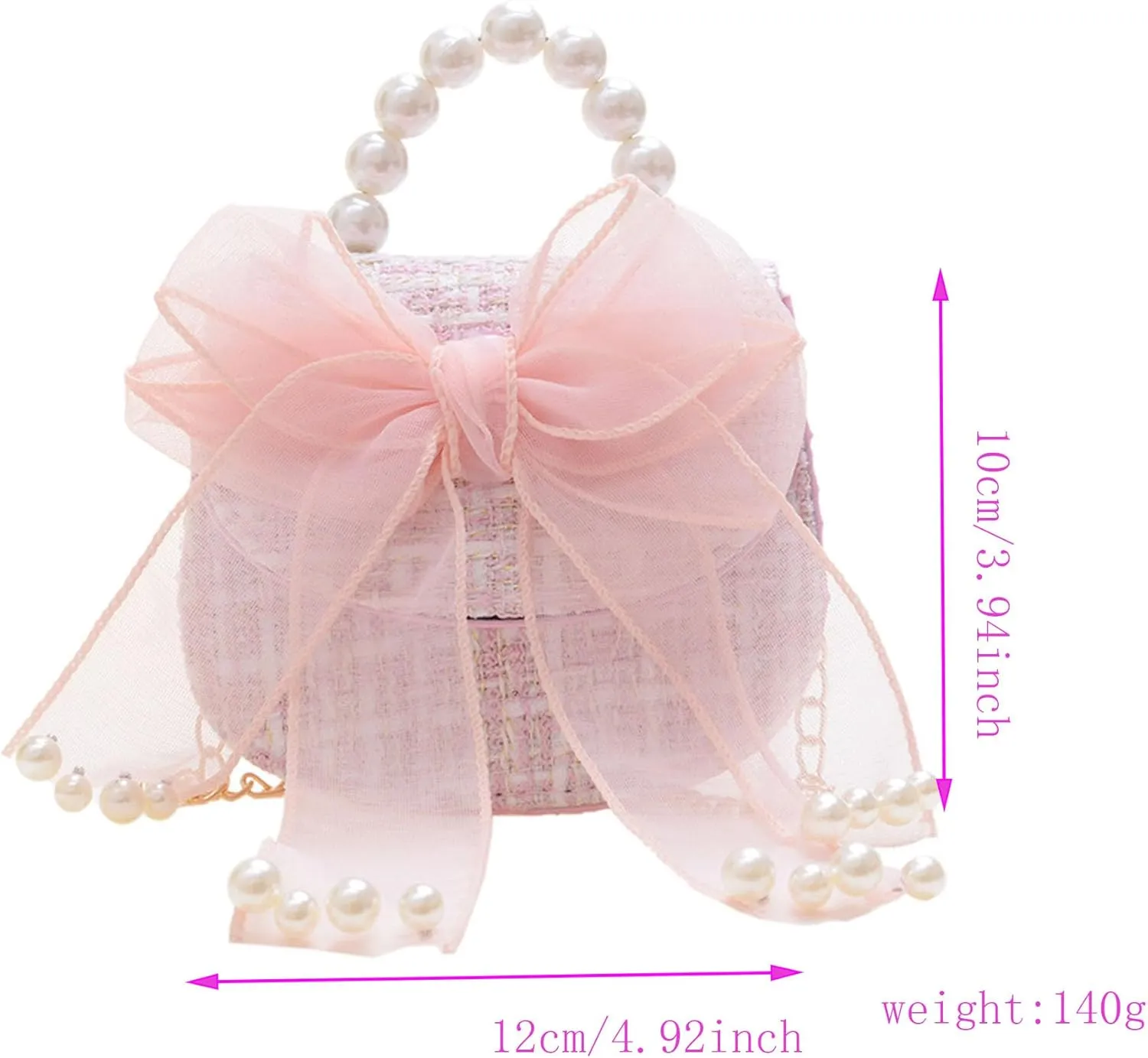 Little Girls Purse,Cute Bowknot Crossbody Handbag Shoulder Bag with Pearl Handle, Detachable Gold Chain