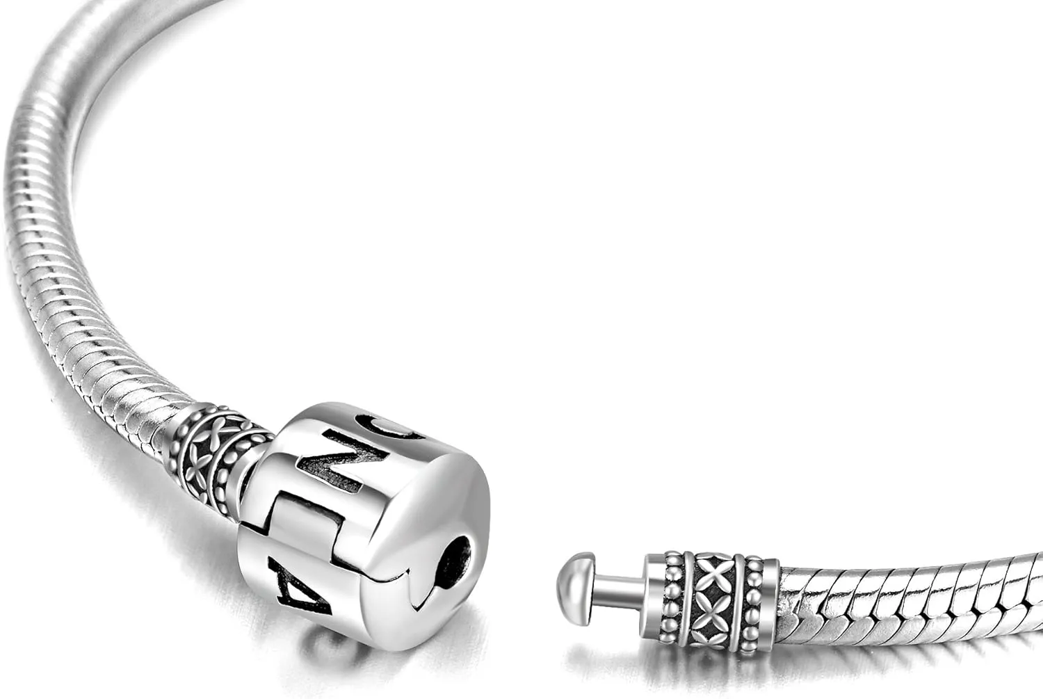 LONAGO Genuine Charm Bracelet 925 Sterling Silver Snake Chain Bangle Barrel Clasp Jewelry Fit Charm Birthday Gift for Women