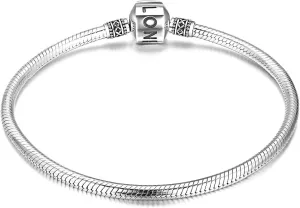 LONAGO Genuine Charm Bracelet 925 Sterling Silver Snake Chain Bangle Barrel Clasp Jewelry Fit Charm Birthday Gift for Women