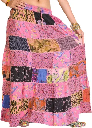 Long Printed Dori Skirt from Gujarat with Patch Work - Rayon