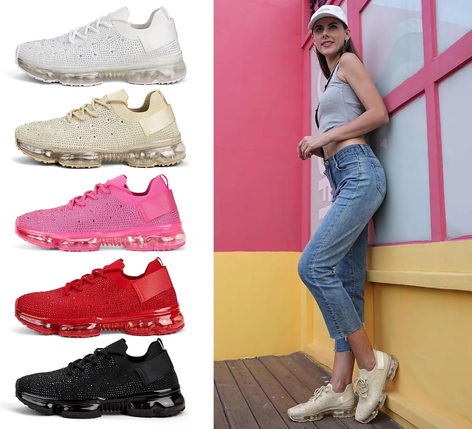 LUCKY STEP Women Air Cushion Fashion Sneakers Breathable Casual Comfortable Lightweight Walking Shoes