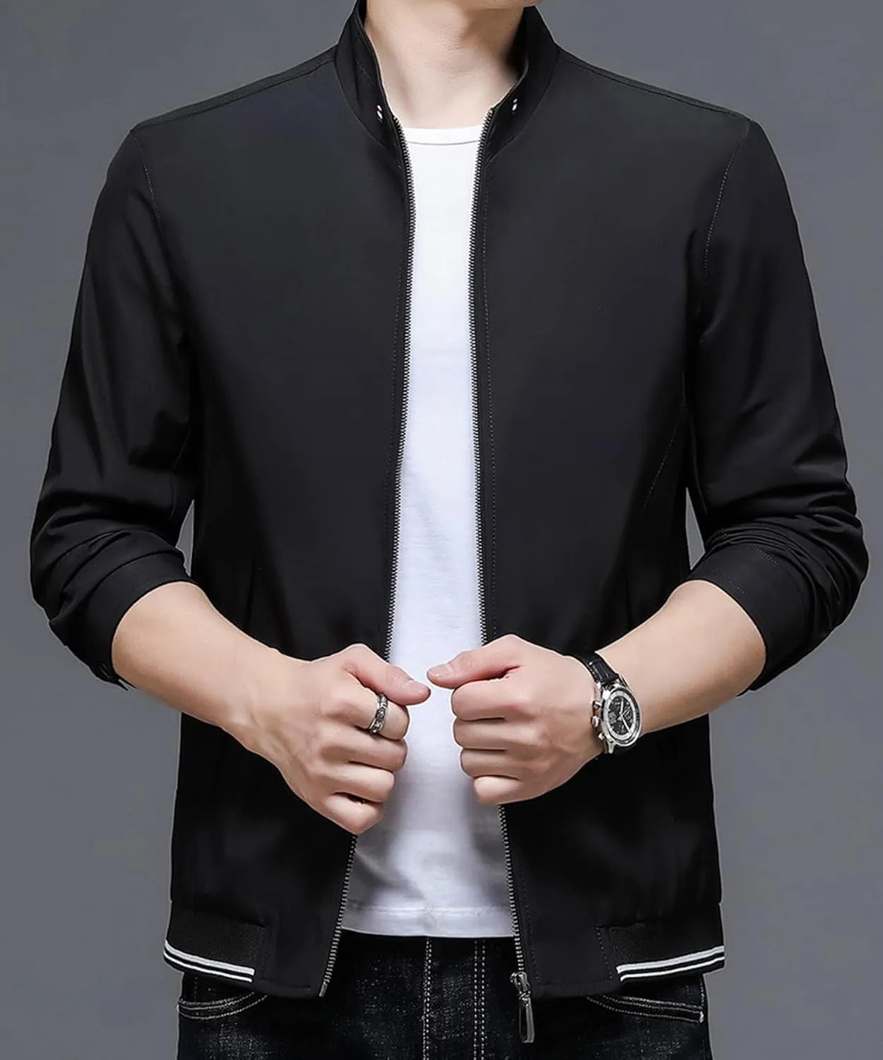 Lucrosun Men's Casual Lightweight Softshell Full Zip Stand Collar Work Jacket