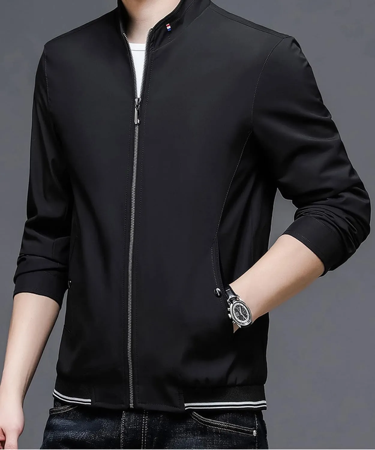 Lucrosun Men's Casual Lightweight Softshell Full Zip Stand Collar Work Jacket
