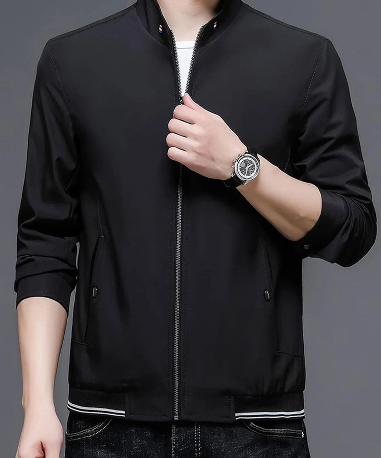 Lucrosun Men's Casual Lightweight Softshell Full Zip Stand Collar Work Jacket