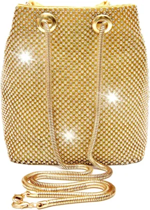 Luxury Full Rhinestone Bucket Bag, Bling Evening Bag Purse for Women