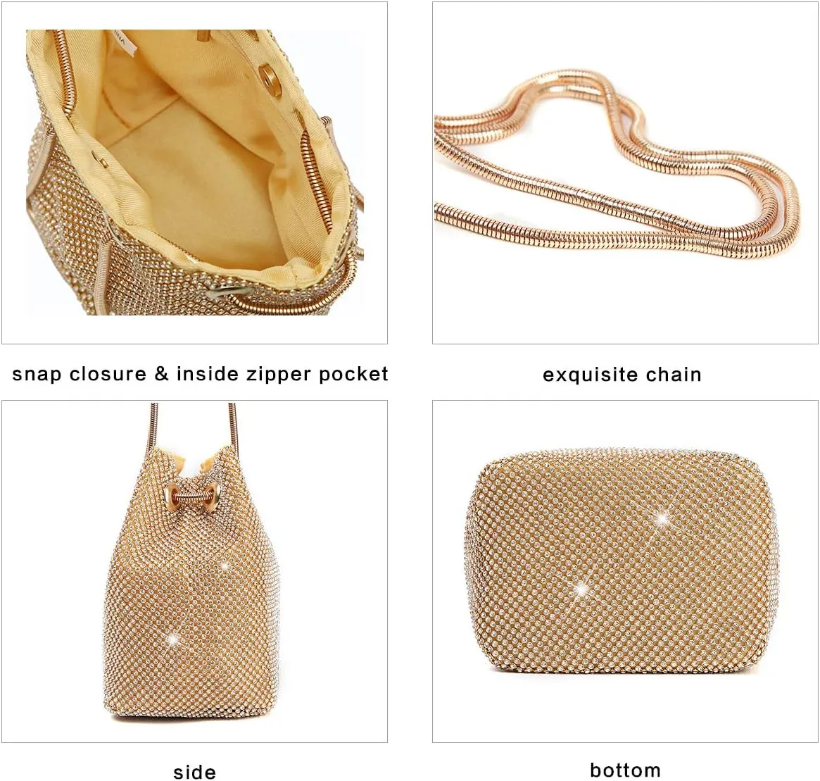 Luxury Full Rhinestone Bucket Bag, Bling Evening Bag Purse for Women
