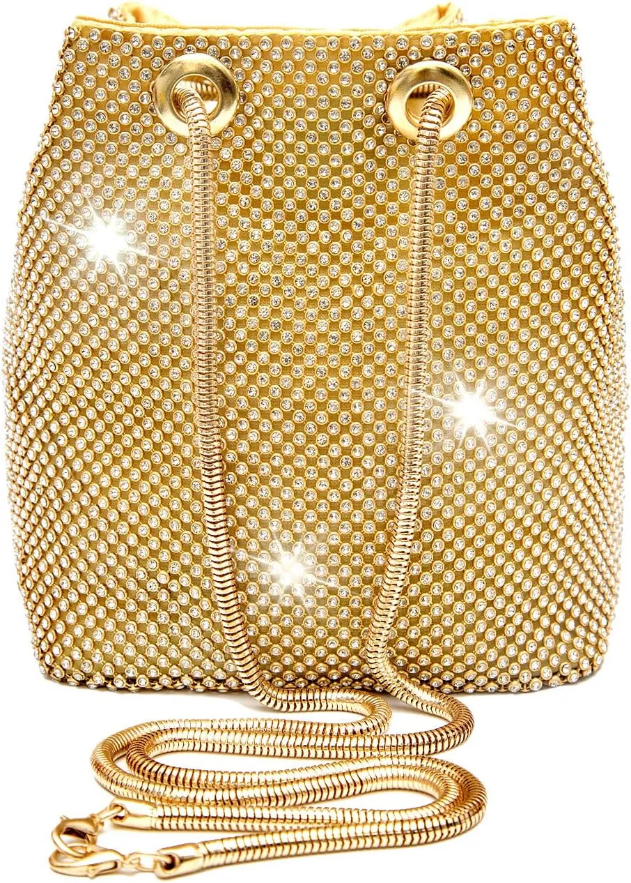 Luxury Full Rhinestone Bucket Bag, Bling Evening Bag Purse for Women