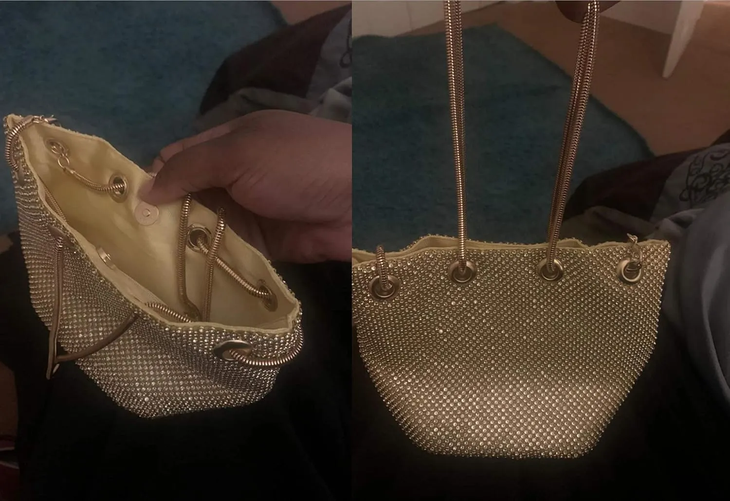 Luxury Full Rhinestone Bucket Bag, Bling Evening Bag Purse for Women