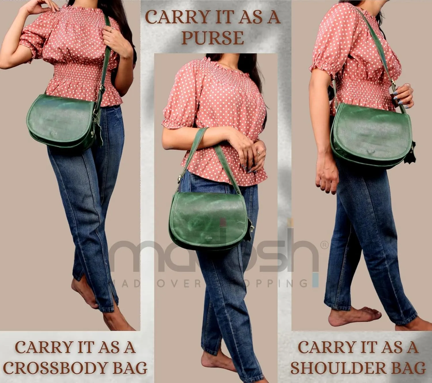 Madosh, Saddle Bag For Women Genuine Leather Crossbody Bag Girls Sling Purse Ladies Cross-Over Small Handbag
