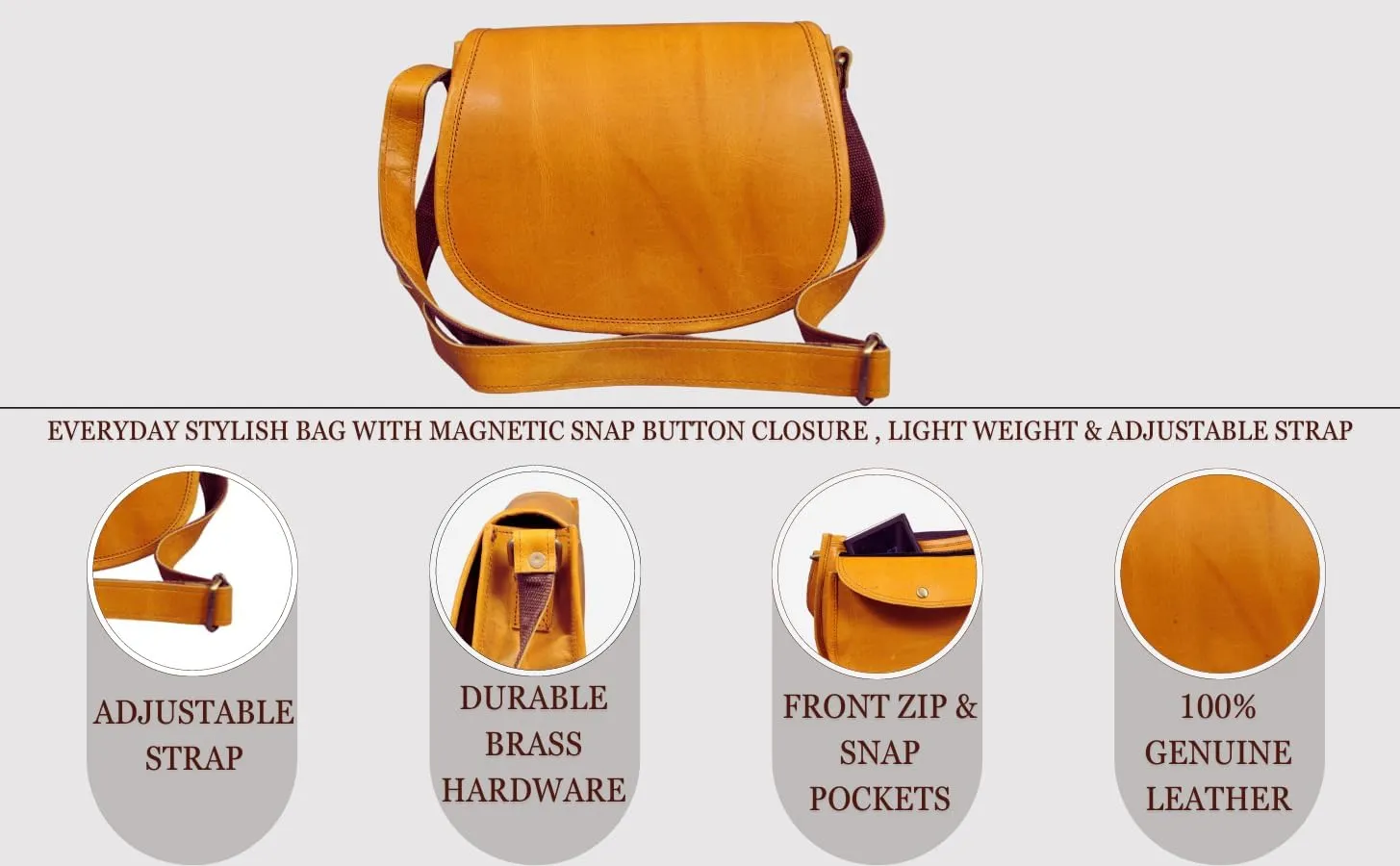 Madosh, Saddle Bag For Women Genuine Leather Crossbody Bag Girls Sling Purse Ladies Cross-Over Small Handbag