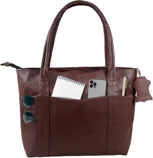 Madosh Vintage Genuine Leather Women's Tote Style Shoulder Handbag Valentine Gift Shopper Brown 16” Bag